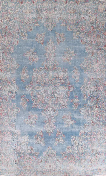 Vintage Style Blue Kerman Persian Distressed Rug 9x14