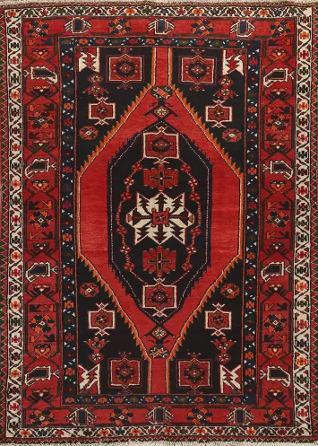 Geometric Hamedan Persian Area Rug 4x7