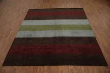 Classic Striped Design Gabbeh Area Rug 8x10 in Subtle Earth Colors