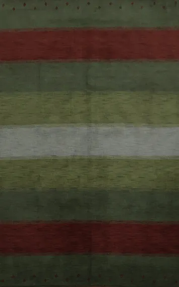Luxurious Striped Green and Red Gabbeh Rug Blending Rich Colors Seamlessly 7x10