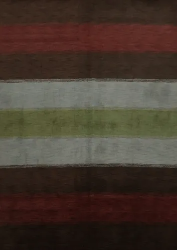 Sleek Striped Gabbeh Rug in Muted Green, Red, and Brown 8x10