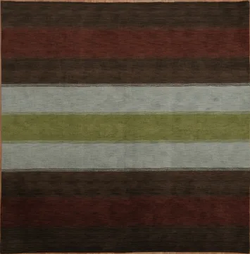 Striped Wool Gabbeh Indo Square Rug 10x10