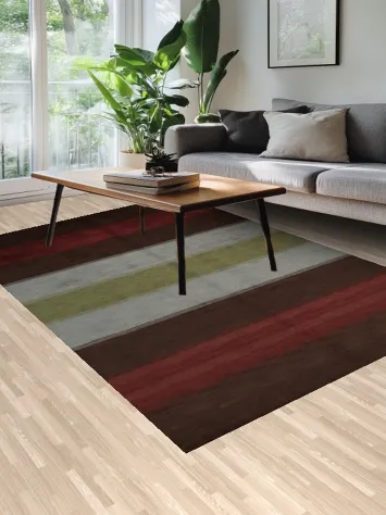Contemporary Red and Brown Striped Rug for Modern Living Spaces 7x10