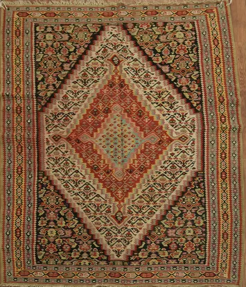Antique Kilim Senneh Bidjar Persian Tribal Rug 4x4
