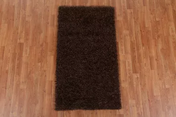 Hand-Knotted Brown Shaggy Oriental Area Rug 3x5