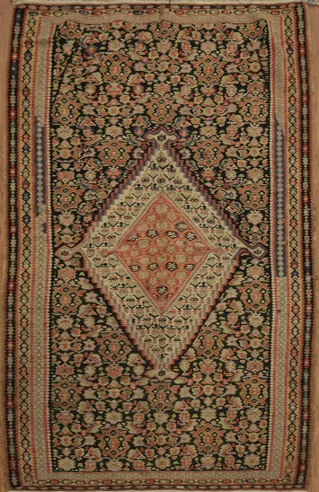 Pre-1900 Vegetable Dye Kilim Senneh Bidjar Persian Rug 4x7