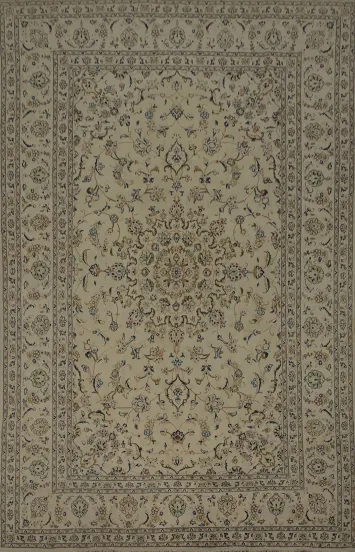 Luxurious Vintage Look Cream Kashan Persian Rug 8x11
