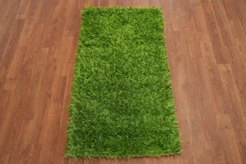 Modern Wool Shiny Shaggy Shag Oriental Rug 2x3