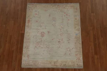 Muted Art Deco Oriental Area Rug Wool 4x5