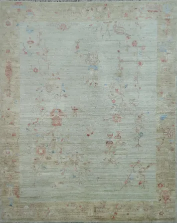 Muted Art Deco Oriental Area Rug Wool 4x5