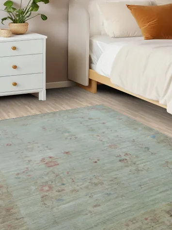 Muted Art Deco Oriental Area Rug Wool 4x5