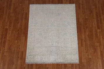 Muted Geometric Oushak Turkish Area Rug 4x5