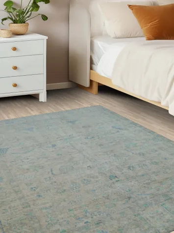 High-Quality Beige Rug with Timeless Blue Accents and Patterns 4x5