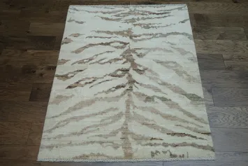 Vegetable Dye Abstract Turkish Area Rug 4x5