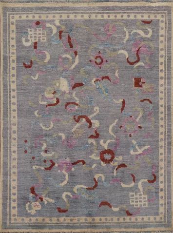 Vegetable Dye Art Deco Oriental Area Rug 4x5