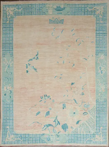 Vegetable Dye Art Deco Oriental Area Rug 9x12