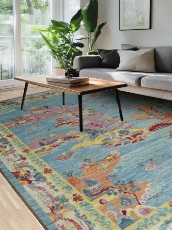 Vegetable Dye Art Deco Oriental Area Rug 9x12