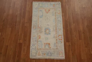 Vegetable Dye Hand-Knotted Oushak Oriental Area Rug 2x4