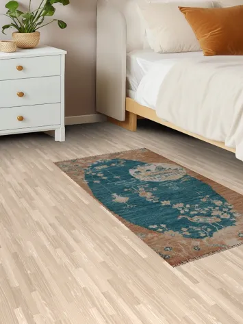 Vegetable Dye Pictorial Oushak Turkish Wool Rug 2x4