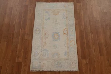 Muted Geometric Oushak Turkish Wool Rug 2x4