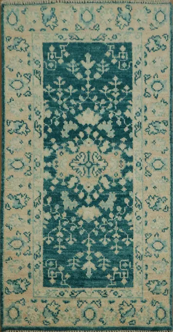 Teal Green Oushak Oriental Wool Rug 2x4