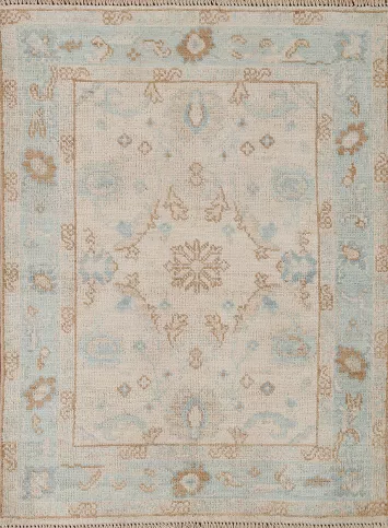 Geometric Wool Oushak Turkish Area Rug 3x4