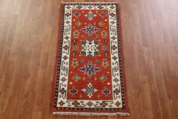 Hand-Knotted Wool Kazak Oriental Runner Rug 2x5