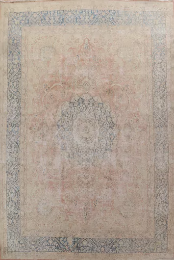 Distressed Wool Kerman Persian Area Rug 10x13