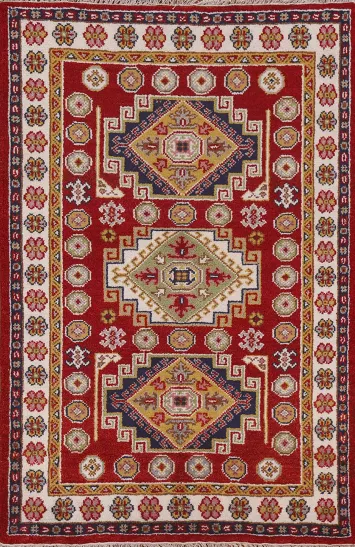 Red Wool Kazak Oriental Area Rug 4x6