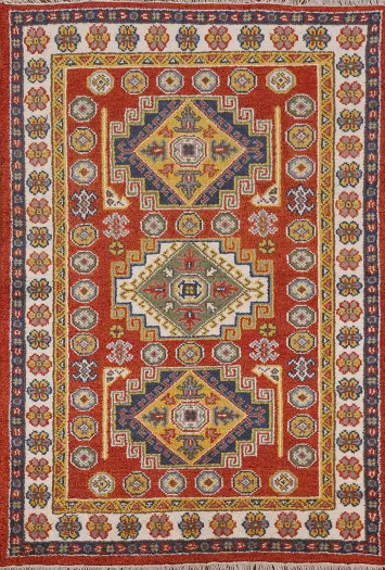 Geometric Kazak Oriental Area Rug 4x6