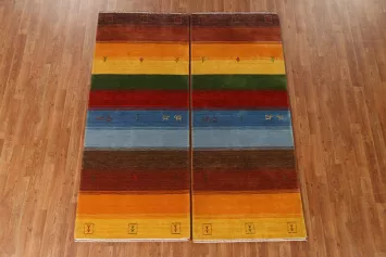 Set of 2 Striped Gabbeh Oriental Runner Rugs 3x7