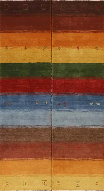 Set of 2 Striped Gabbeh Oriental Runner Rugs 3x10