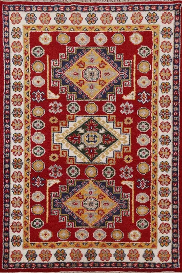 Red Wool Kazak Oriental Area Rug 4x6