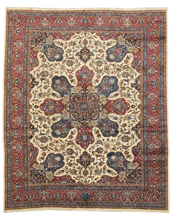 Luxurious Hand-Knotted Ivory Persian Vintage Large Rug 10'xd12'
