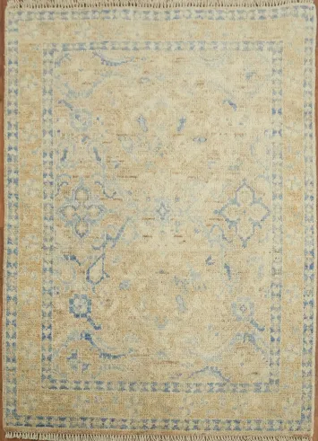 Muted Peach and Blue Oushak Turkish Rug 3x4