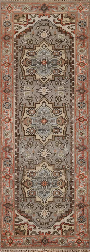 Wool Geometric Heriz Serapi Handmade Rug 3x8