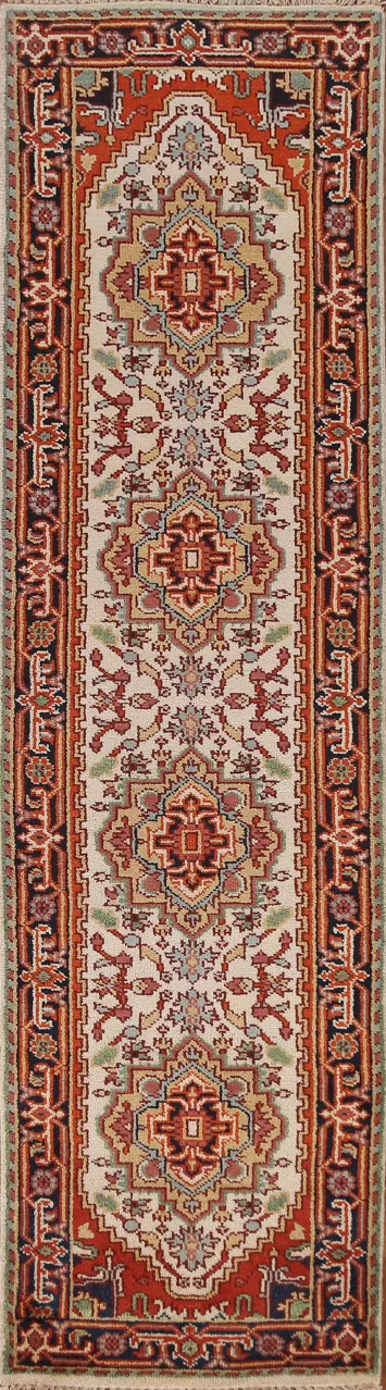 Geometric Heriz Serapi Indian Runner Rug 3x10