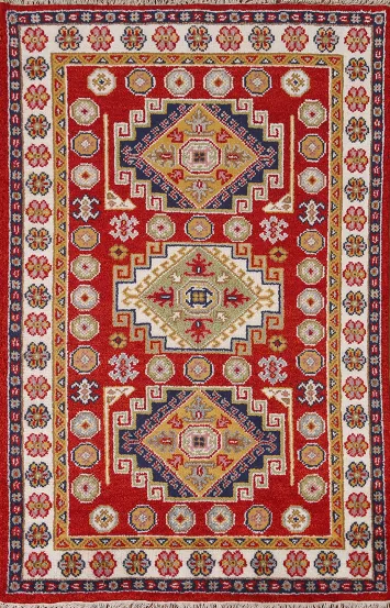 Red Kazak Wool Area Rug 4x6