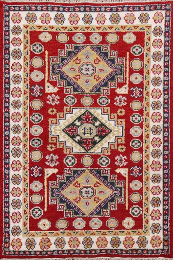 Wool Red Kazak Area Rug 4x6