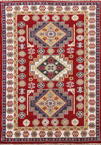 Wool Red Kazak Area Rug 4x6