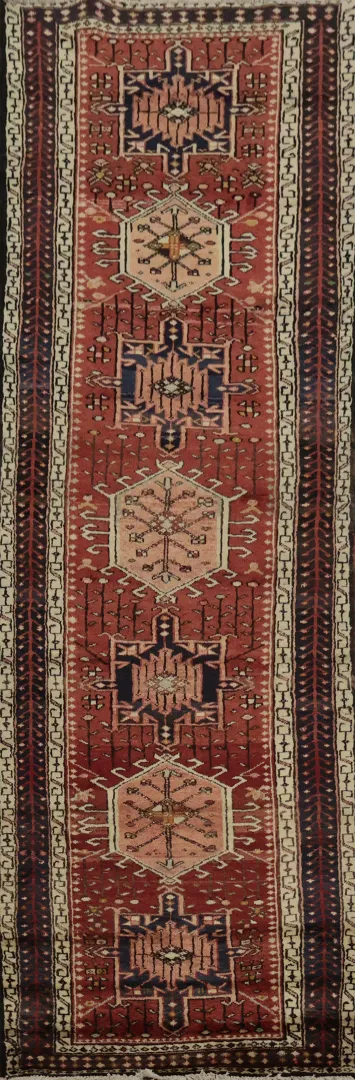 Vintage Gharajeh Persian Runner Rug 3x10 with Warm Earthy Tones