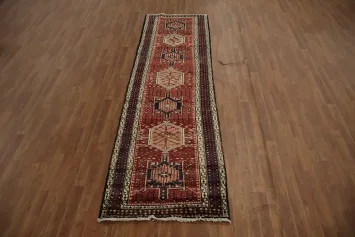 Vintage Gharajeh Persian Runner Rug 3x10 with Warm Earthy Tones