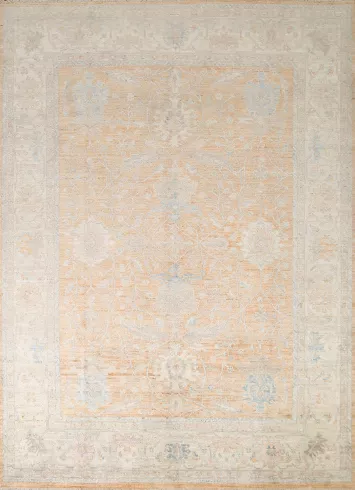 Classic Neutral Toned Oushak Turkish Rug with Intricate Designs 8x10