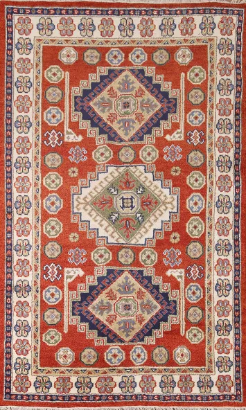 Orange Kazak Geometric Area Rug 5x8