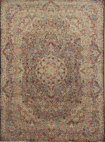 Traditional navy Blue Red and Pink Kerman Persian Rug in Warm Colors 10x13