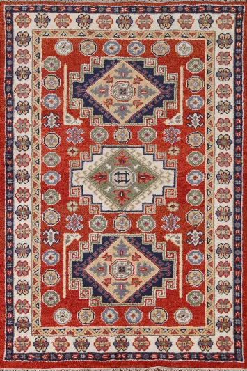 Wool Kazak Oriental Area Rug 4x6