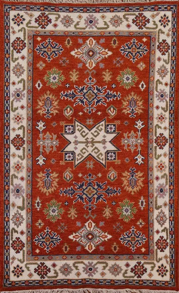 Wool Kazak Oriental Area Rug 4x6
