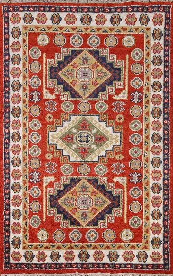Wool Kazak Oriental Area Rug 4x6