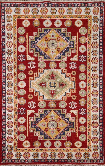 Red Wool Kazak Oriental Area Rug 4x6