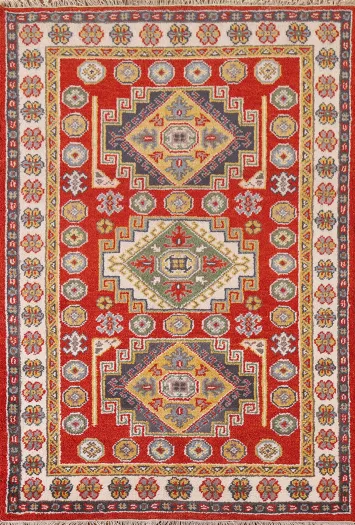 Hand-Knotted Wool Kazak Area Rug 4x6